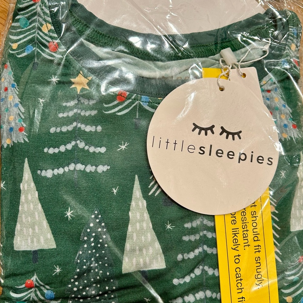 NWT Little Sleepies Green Christmas Trees PJ Set